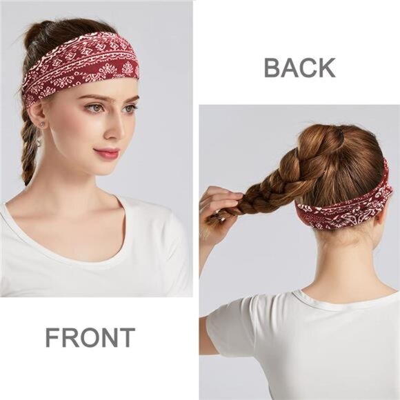 Boho headbands for women wide stretchy yoga workout hair bands set of six pieces - Picture 4 of 7